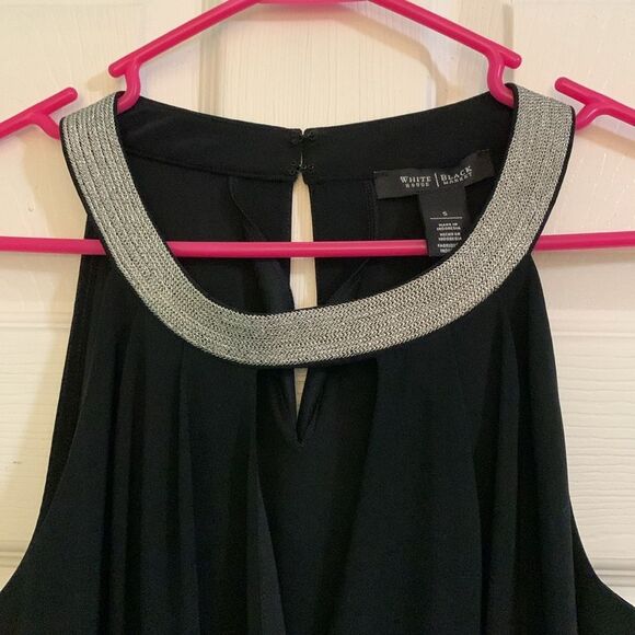 White House Black Market Faux Wrap Black Top With Silver Neckline Size Small - Picture 3 of 6